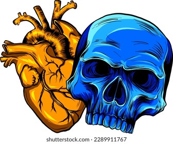 vector illustration of skull with heart on white background
