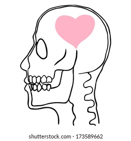 vector illustration with skull and heart. sketch
