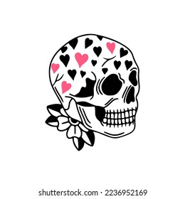 vector illustration of skull with heart symbol concept