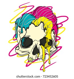 Vector illustration skull with ice cream. No war, sweets better. 