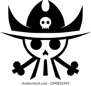 Vector illustration of skull icon, pirate logo, black line 