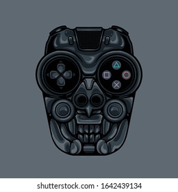 Vector Illustration Of Skull Inspired By Game Console Joystick