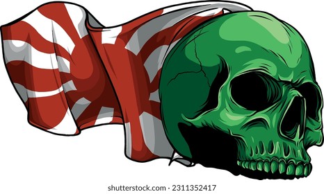 ilustración vectorial del cráneo con bandera japonesa