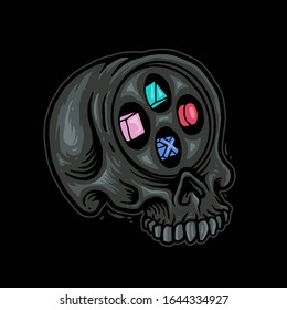 vector illustration of skull with joystick buttons