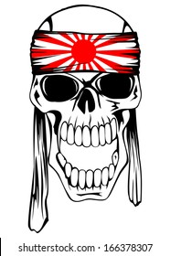 Vector illustration of skull of kamikaze with bandage hachimaki on head