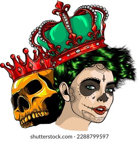 vector illustration of skull king and queen. digital hand draw on white background