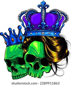 vector illustration of skull king and queen. digital hand draw on white background