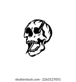vector illustration of skull with knife concept