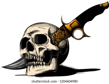 vector illustration Skull with a knife and white background