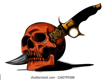 vector illustration Skull with a knife and white background