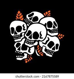 vector illustration of skull with leaves