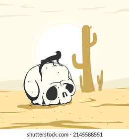 Vector illustration Skull and Lizard in the Desert