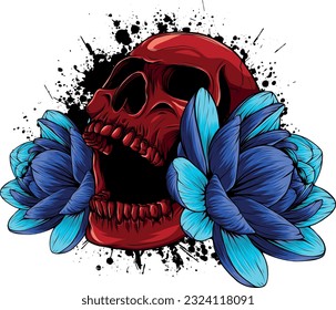 vector illustration of Skull and lotuses flower