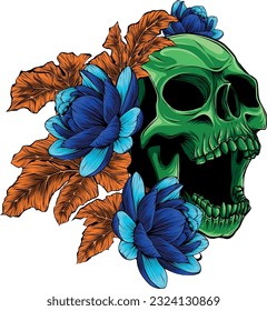 vector illustration of Skull and lotuses flower