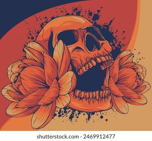 vector illustration of Skull and lotuses flower
