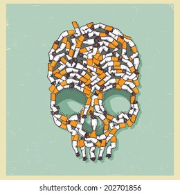 vector illustration skull made with fag end