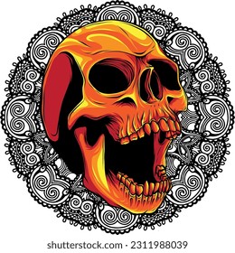 vector illustration of Skull with mandala on background