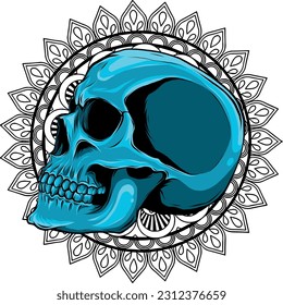 vector illustration of Skull with mandala on background