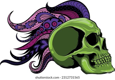 vector illustration of Skull with mandala on background