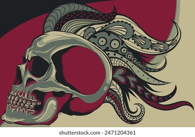 vector illustration of Skull with mandala on background