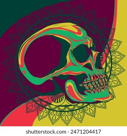 vector illustration of Skull with mandala on background