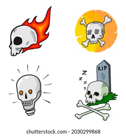 Vector illustration of skull mascot with various shapes and positions This design is suitable for the theme of stickers, tattoos, rock band logos