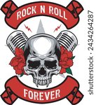 Vector Illustration of Skull, Microphones and Roses with Hand Drawing Style Available for Logo Badge