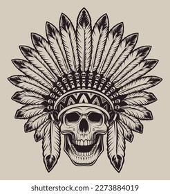 Vector illustration skull native in helmet on a light background