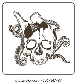 Vector Illustration Skull with octopus