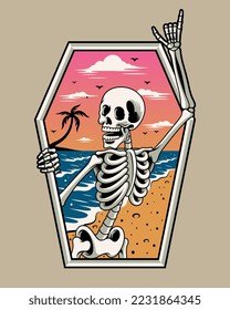 vector illustration skull on the beach