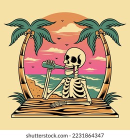 vector illustration skull on the beach