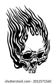 
Vector illustration of skull on fire. Monochrome art in stripped-down style. 