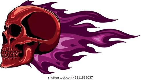 vector illustration of Skull on Fire with Flames on white background. digital han draw