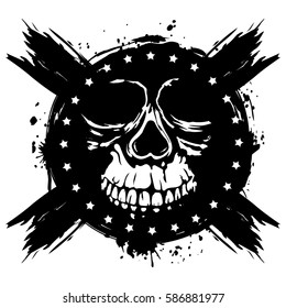 Vector illustration skull on grunge background. For tattoo or t-shirt design.