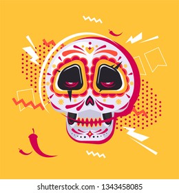 vector illustration of a skull painted in Mexican style, national holiday of the dead