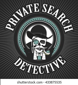 vector illustration of a skull with a pipe and a private investigator hat