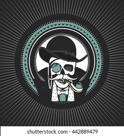 vector illustration of a skull with a pipe  private investigator hat 