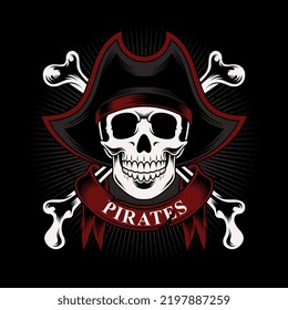 Vector illustration skull pirate badge. For t-shirts, stickers and other similar products.