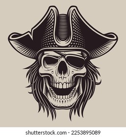 Vector illustration skull pirate on a light background