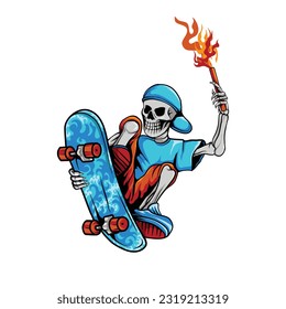 vector illustration of a skull playing skateboard