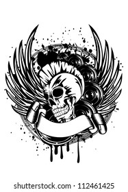 Vector illustration a skull punk wings and dynamics