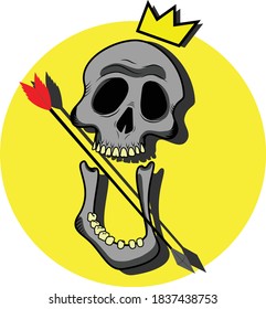 Vector Illustration of a Skull qith a crown and arrow.