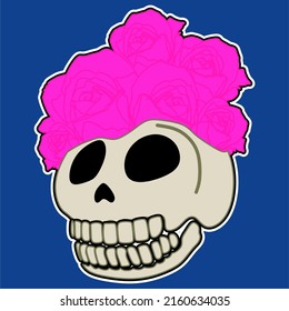 vector illustration of a skull with red roses on it, good for printing on t-shirts, stickers and emblems