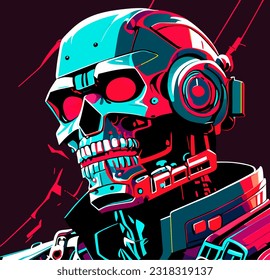 vector illustration of skull robot cartoon