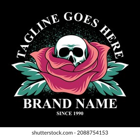 Vector illustration Skull with Rose Flower. For t-shirts, stickers and other similar products.