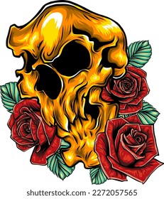 Vector illustration of skull with roses