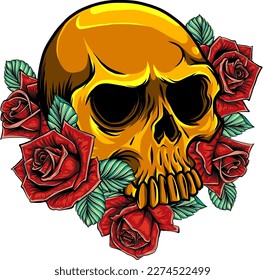Ilustración vectorial del cráneo con rosas