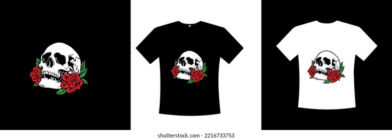 vector illustration of Skull with the roses for shirt with printable source file,