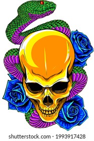 Vector Illustration Skull Roses Snake Stock Vector (Royalty Free ...