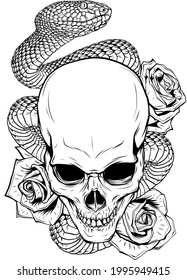 Vector Illustration Skull Roses Snake Stock Vector (Royalty Free ...